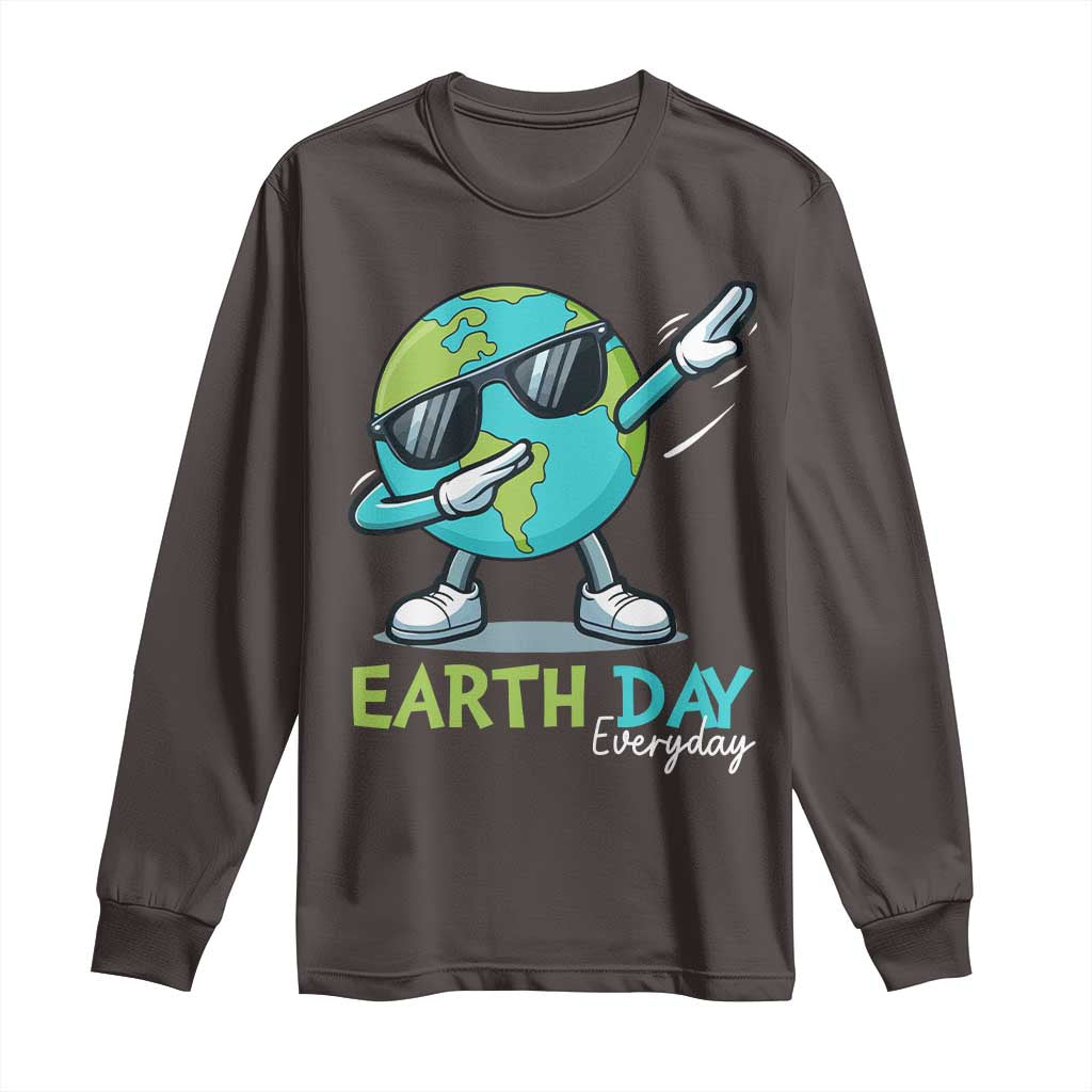 Dabbing Earth Day Long Sleeve Shirt Everyday Positive Vibes Nature Lover Gifts TS10 Dark Chocolate Print Your Wear