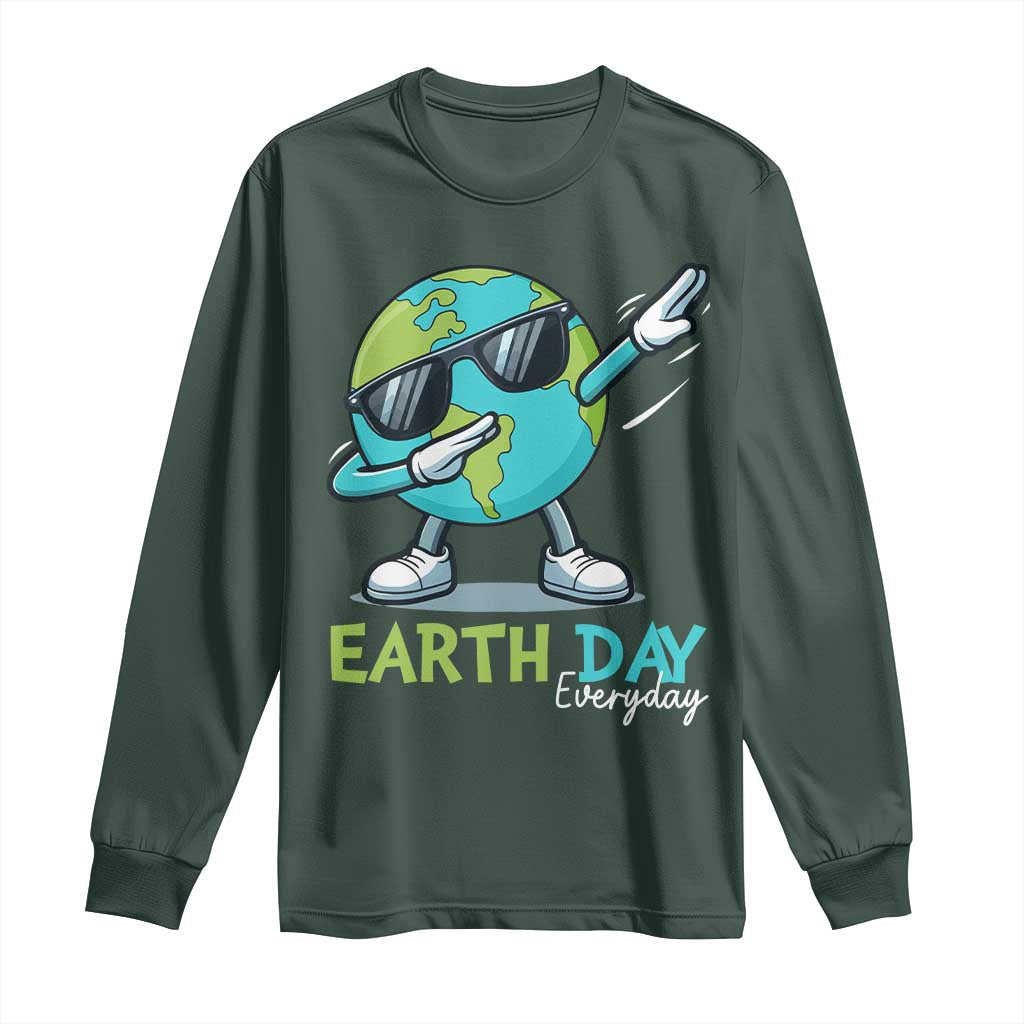 Dabbing Earth Day Long Sleeve Shirt Everyday Positive Vibes Nature Lover Gifts TS10 Dark Forest Green Print Your Wear