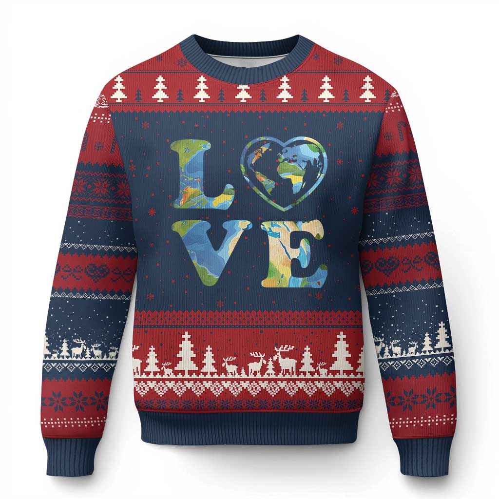 Earth Day Ugly Christmas Sweater Heart Environmental Nature Recycling Lovers TS10 Navy Red Print Your Wear