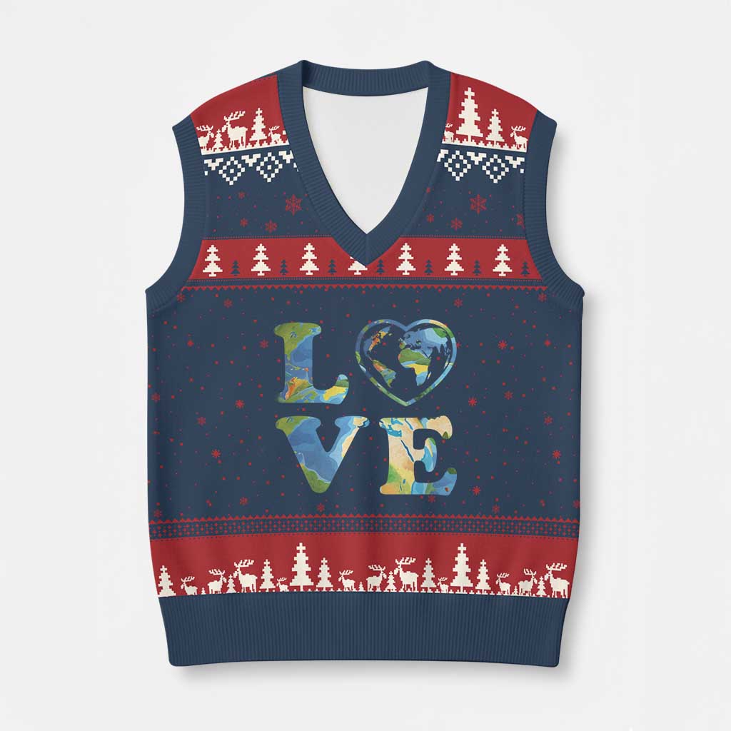 Earth Day V-Neck Knit Sweater Vest Heart Environmental Nature Recycling Lovers TS10 Navy Red Print Your Wear