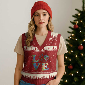Earth Day V-Neck Knit Sweater Vest Heart Environmental Nature Recycling Lovers TS10 Red Beige Print Your Wear