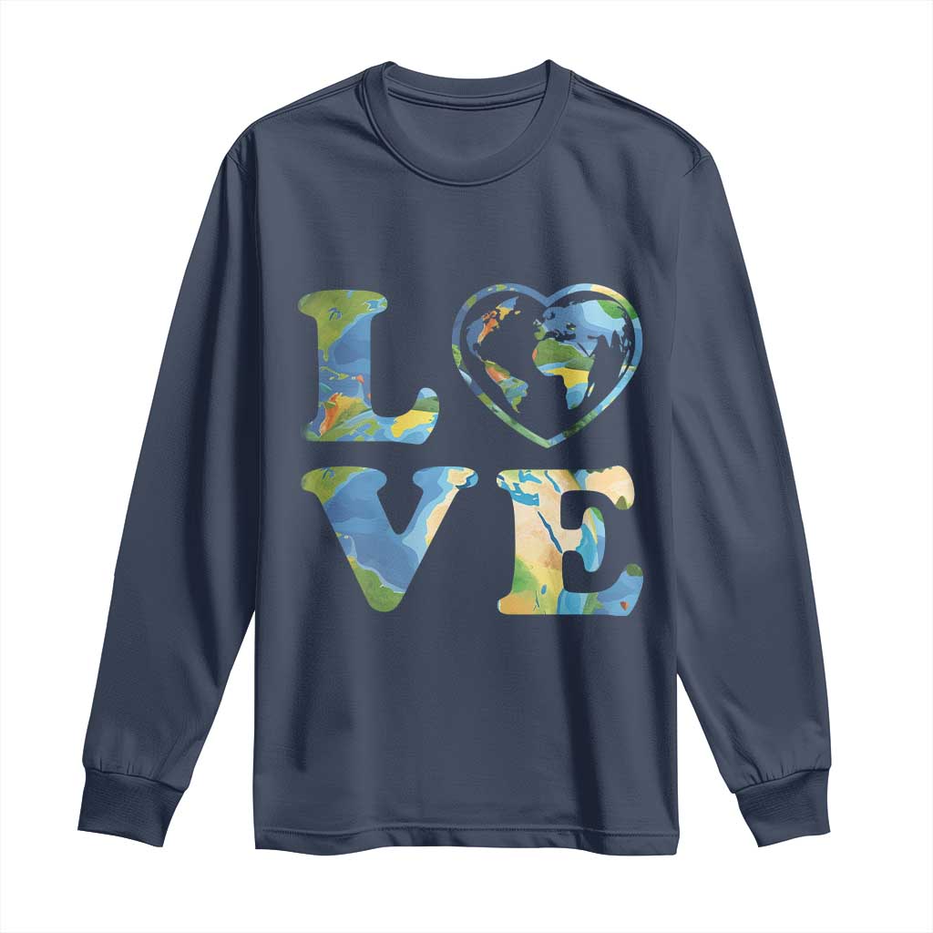 Earth Day Long Sleeve Shirt Heart Environmental Nature Recycling Lovers TS10 Navy Print Your Wear