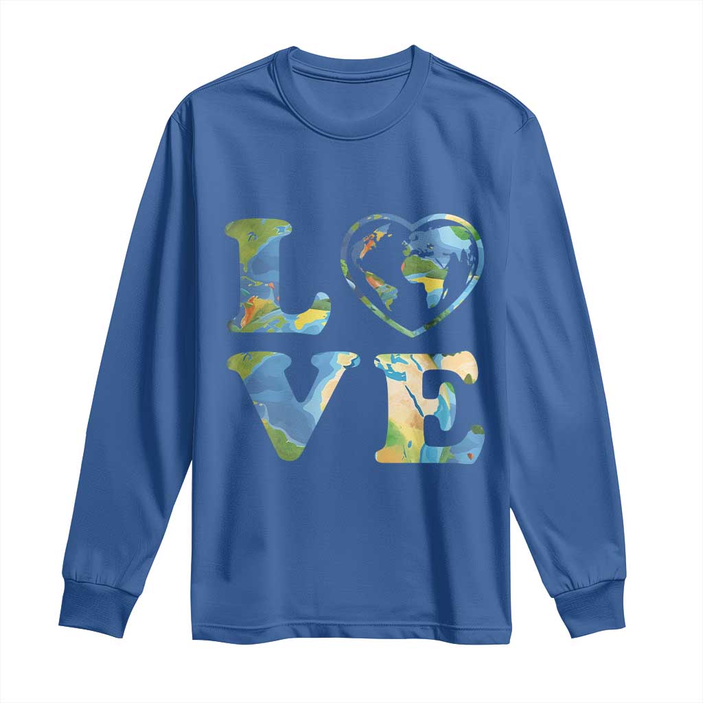 Earth Day Long Sleeve Shirt Heart Environmental Nature Recycling Lovers TS10 Royal Blue Print Your Wear