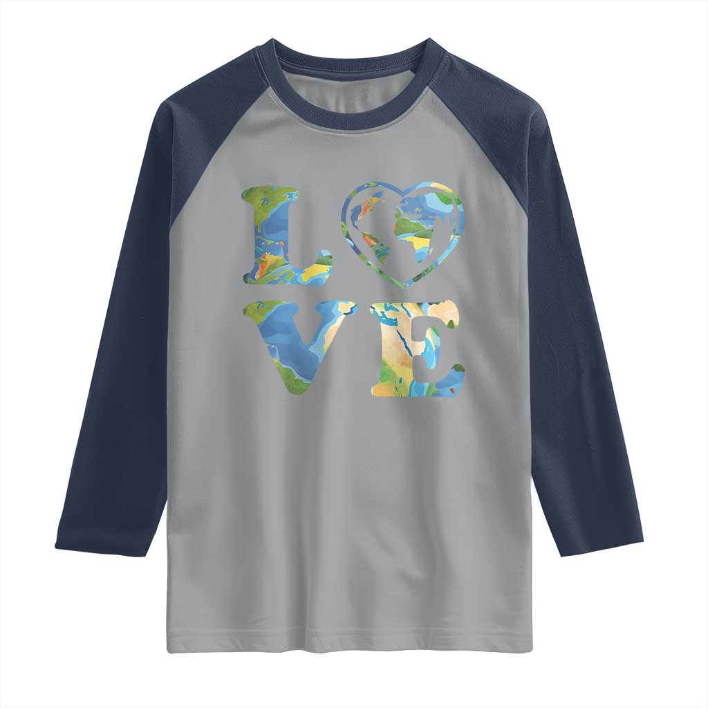 Earth Day Raglan Shirt Heart Environmental Nature Recycling Lovers TS10 Sport Gray Navy Print Your Wear