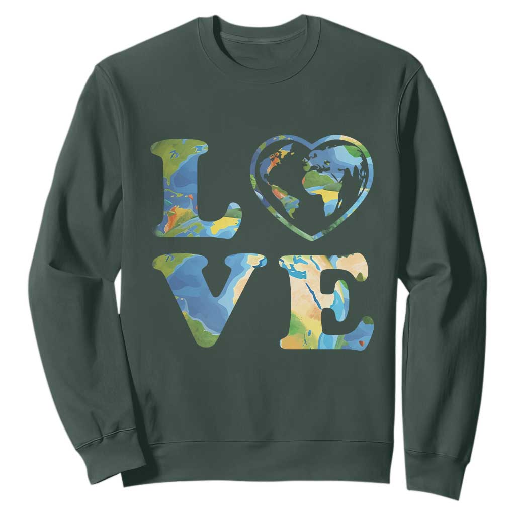 Earth Day Sweatshirt Heart Environmental Nature Recycling Lovers TS10 Dark Forest Green Print Your Wear