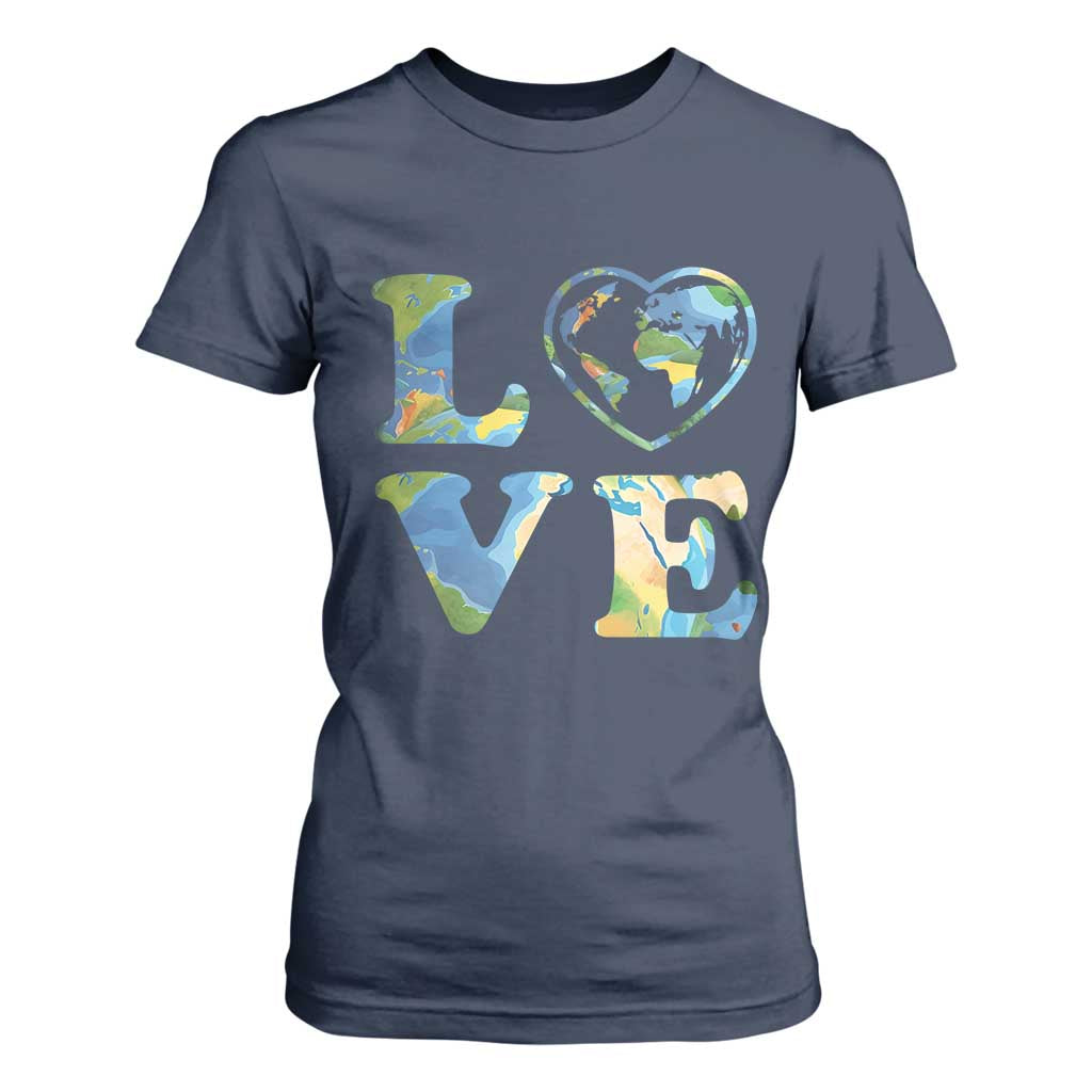 Earth Day T Shirt For Women Heart Environmental Nature Recycling Lovers TS10 Navy Print Your Wear