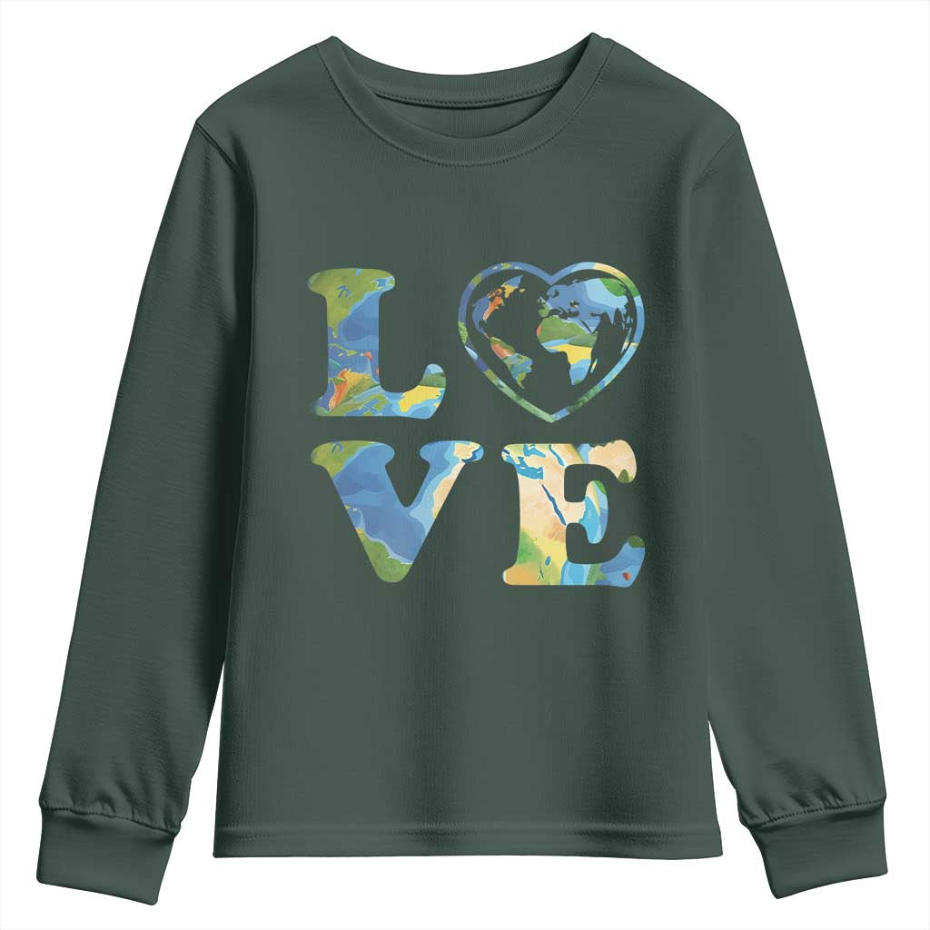 Earth Day Youth Sweatshirt Heart Environmental Nature Recycling Lovers TS10 Dark Forest Green Print Your Wear