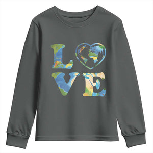 Earth Day Youth Sweatshirt Heart Environmental Nature Recycling Lovers TS10 Dark Heather Print Your Wear