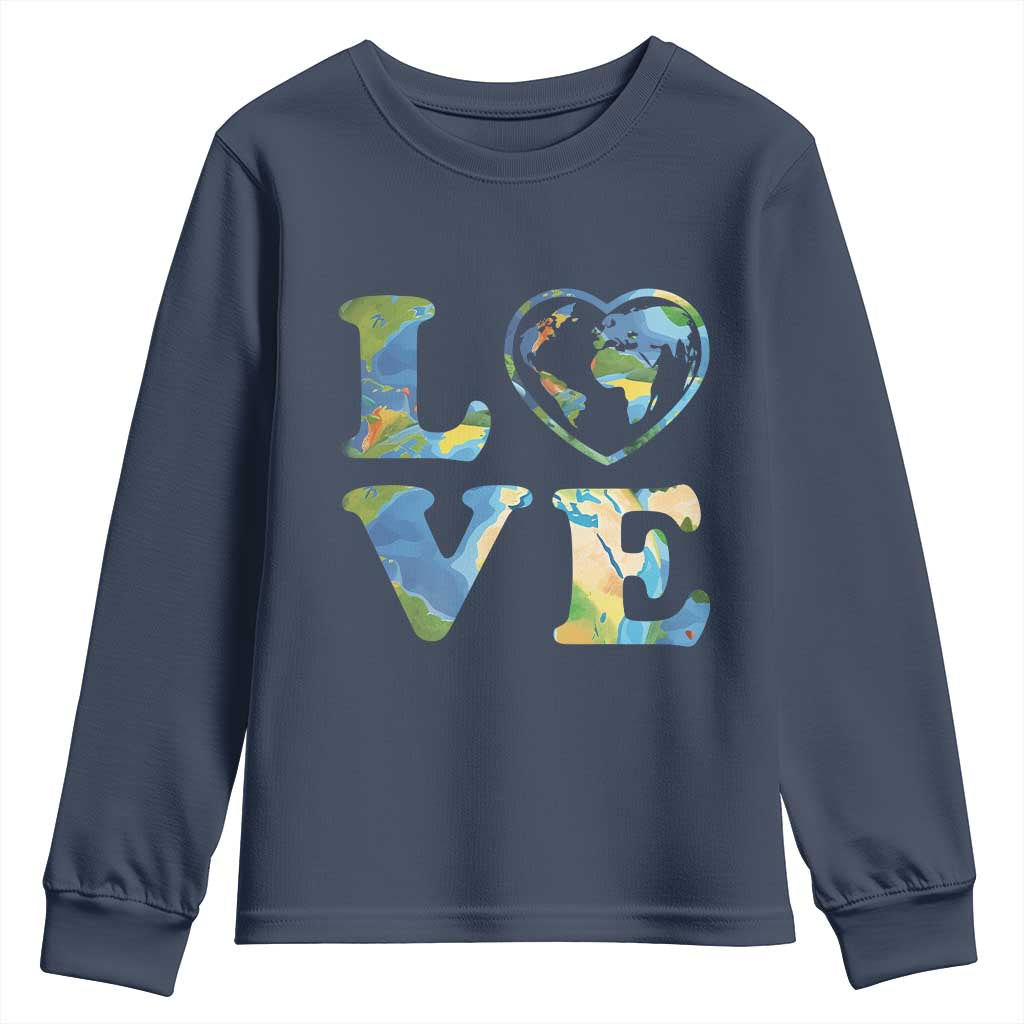 Earth Day Youth Sweatshirt Heart Environmental Nature Recycling Lovers TS10 Navy Print Your Wear