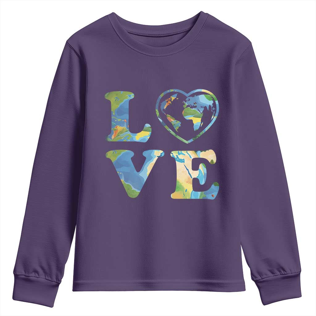 Earth Day Youth Sweatshirt Heart Environmental Nature Recycling Lovers TS10 Purple Print Your Wear