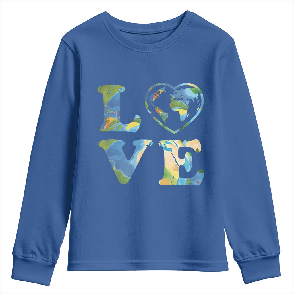 Earth Day Youth Sweatshirt Heart Environmental Nature Recycling Lovers TS10 Royal Blue Print Your Wear