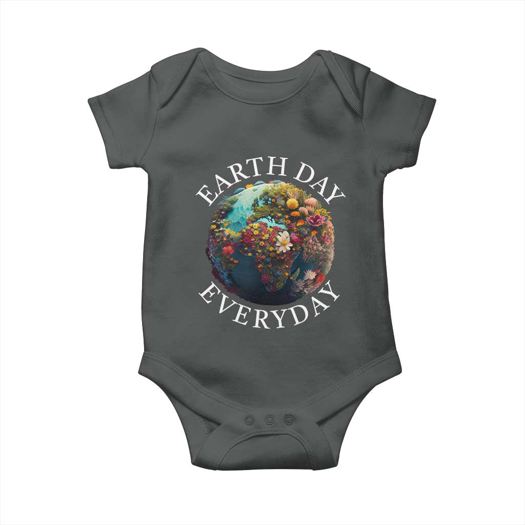 Earth Day Everyday Baby Onesie With Floral Nature Lover Climate Change TS10 Dark Heather Print Your Wear