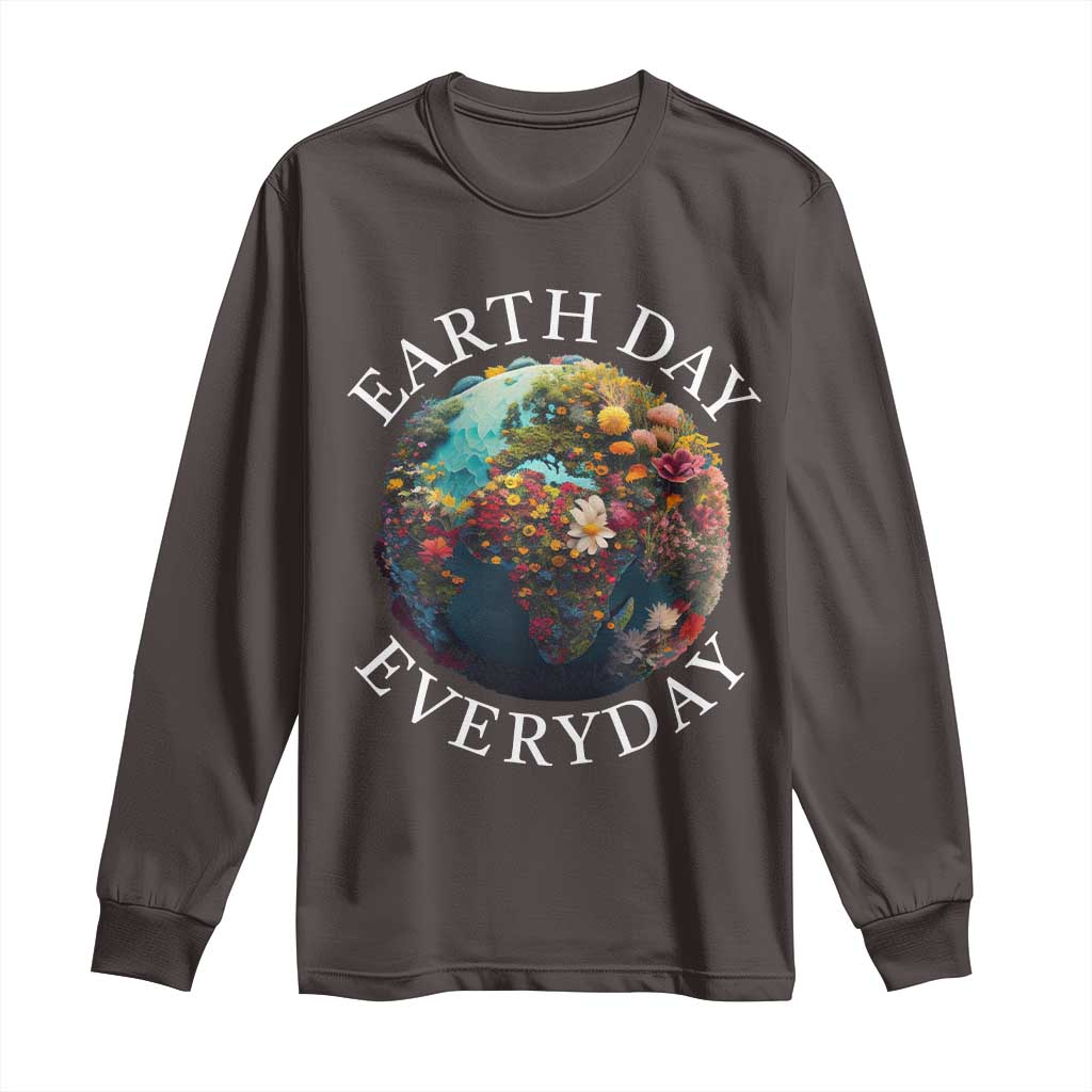 Earth Day Everyday Long Sleeve Shirt With Floral Nature Lover Climate Change TS10 Dark Chocolate Print Your Wear