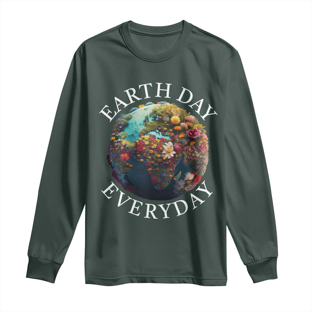 Earth Day Everyday Long Sleeve Shirt With Floral Nature Lover Climate Change TS10 Dark Forest Green Print Your Wear