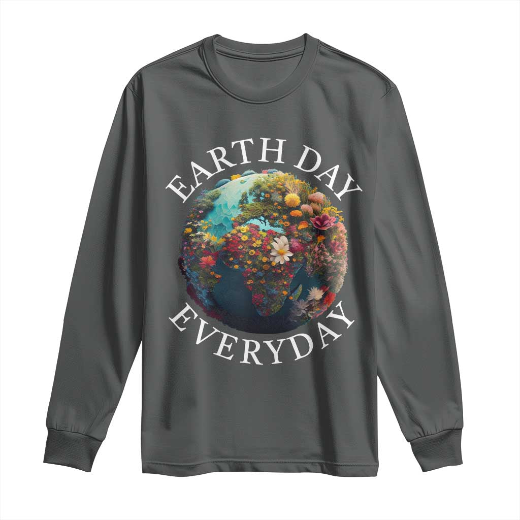 Earth Day Everyday Long Sleeve Shirt With Floral Nature Lover Climate Change TS10 Dark Heather Print Your Wear
