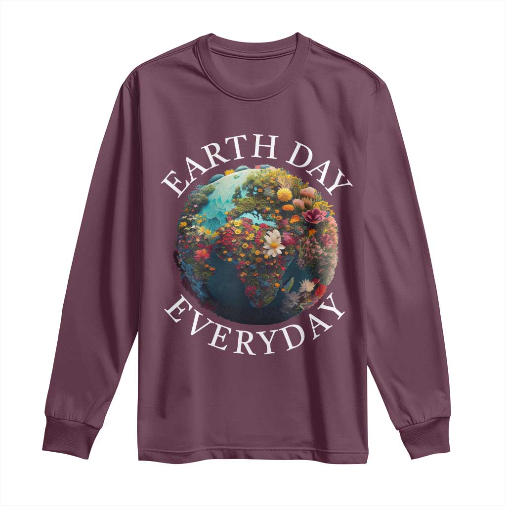 Earth Day Everyday Long Sleeve Shirt With Floral Nature Lover Climate Change TS10 Maroon Print Your Wear