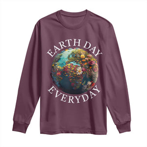 Earth Day Everyday Long Sleeve Shirt With Floral Nature Lover Climate Change TS10 Maroon Print Your Wear