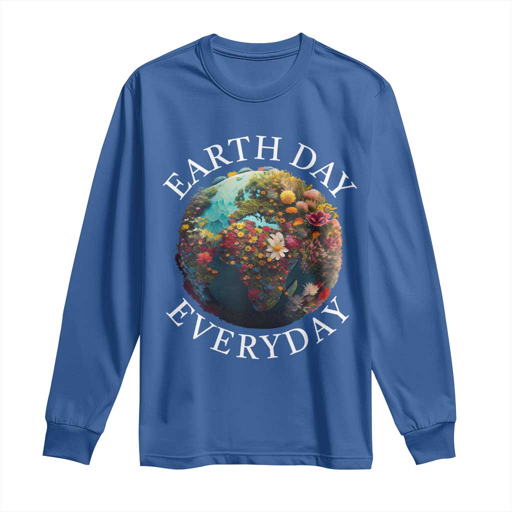 Earth Day Everyday Long Sleeve Shirt With Floral Nature Lover Climate Change TS10 Royal Blue Print Your Wear