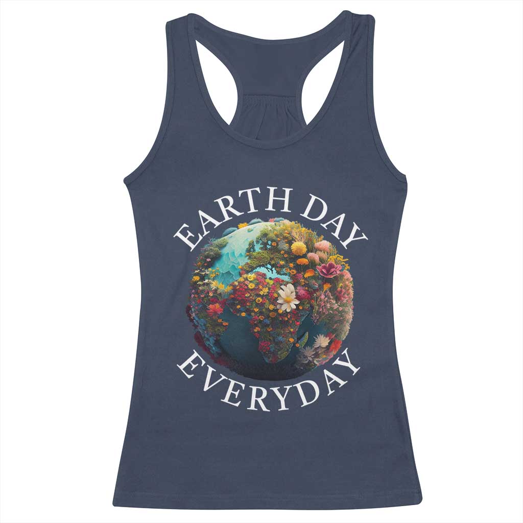 Earth Day Everyday Racerback Tank Top With Floral Nature Lover Climate Change TS10 Navy Print Your Wear