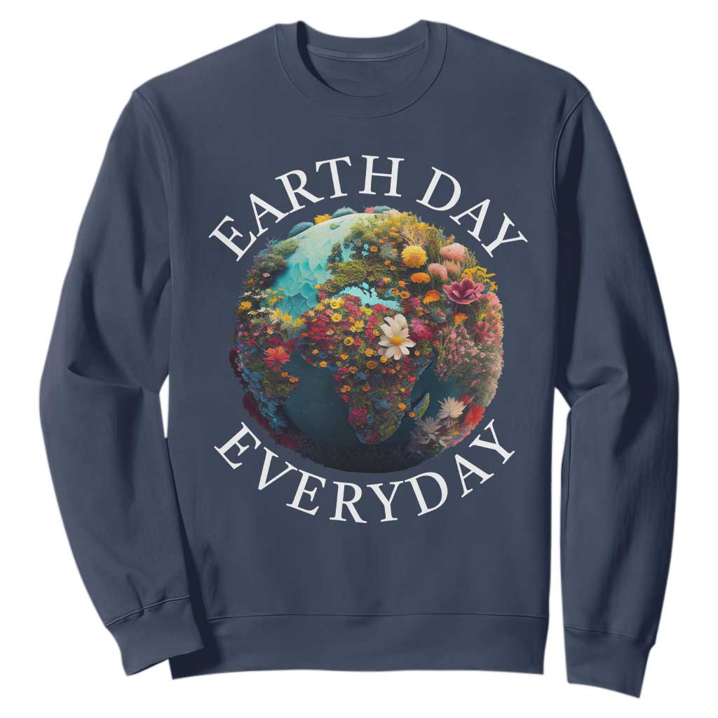 Earth Day Everyday Sweatshirt With Floral Nature Lover Climate Change TS10 Navy Print Your Wear
