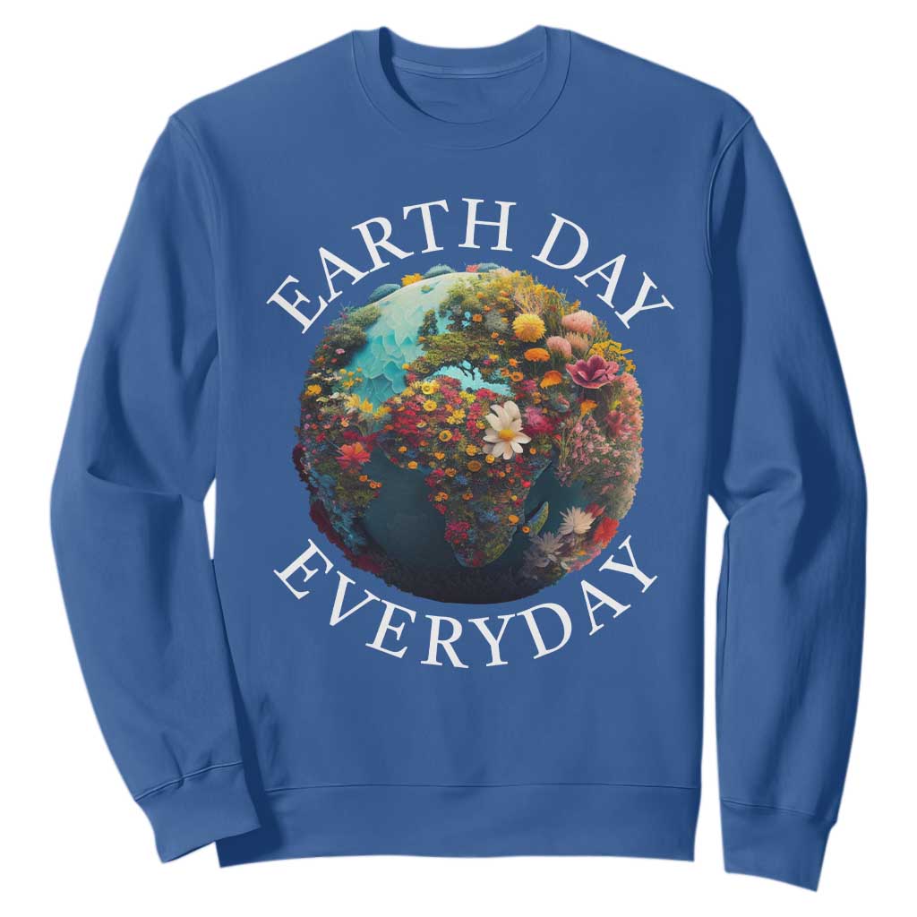 Earth Day Everyday Sweatshirt With Floral Nature Lover Climate Change TS10 Royal Blue Print Your Wear
