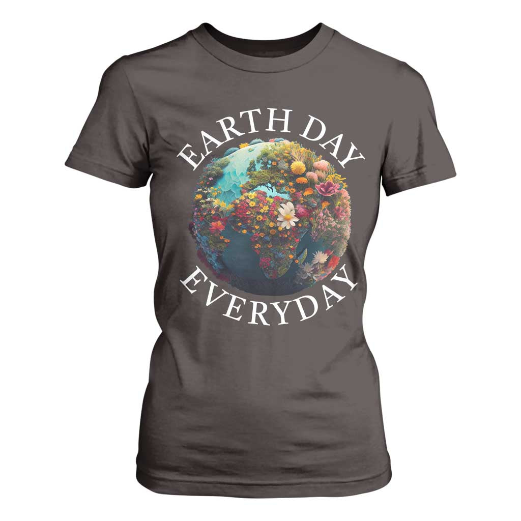 Earth Day Everyday T Shirt For Women With Floral Nature Lover Climate Change TS10 Dark Chocolate Print Your Wear