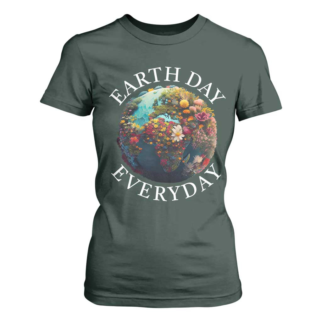 Earth Day Everyday T Shirt For Women With Floral Nature Lover Climate Change TS10 Dark Forest Green Print Your Wear