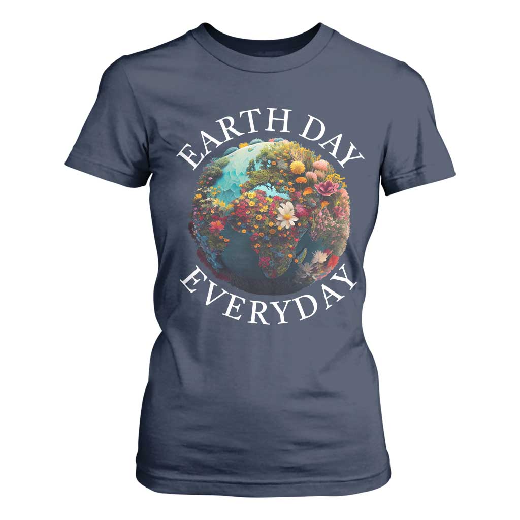 Earth Day Everyday T Shirt For Women With Floral Nature Lover Climate Change TS10 Navy Print Your Wear