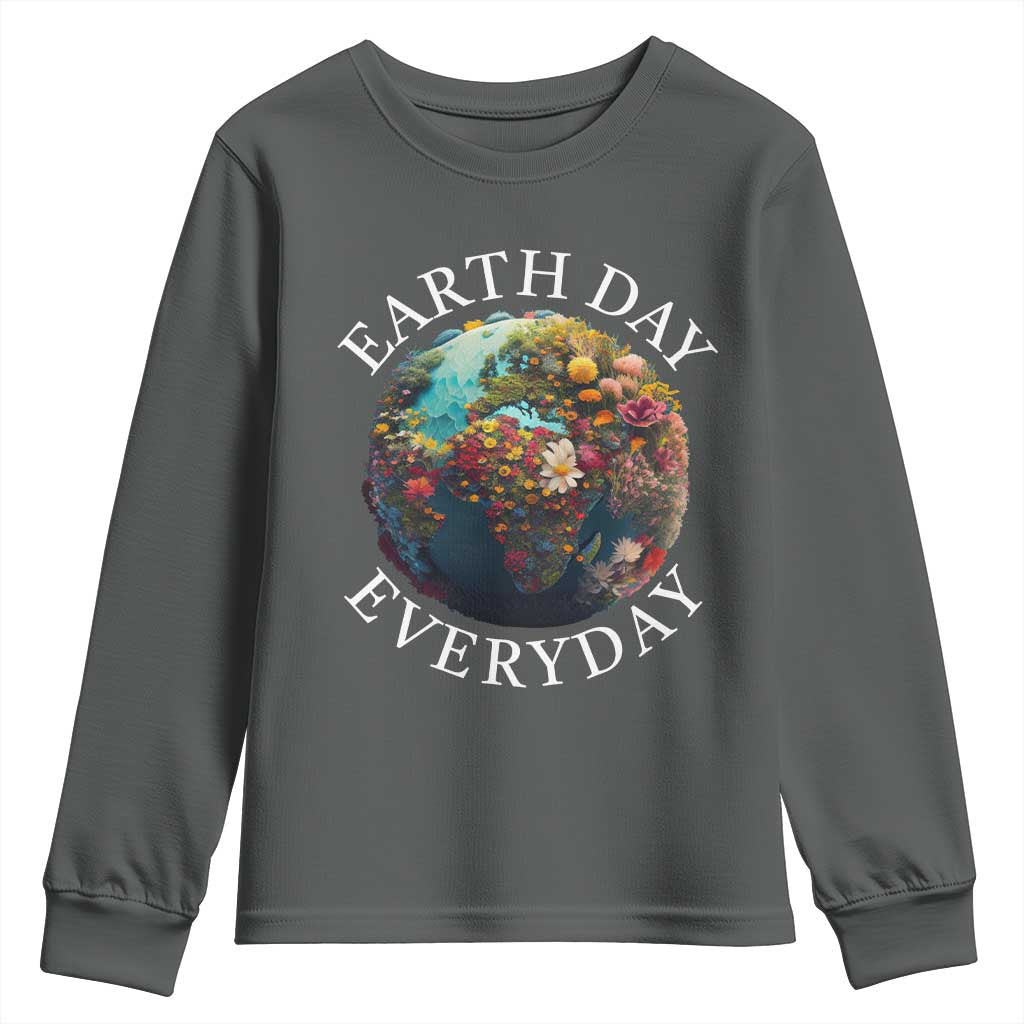 Earth Day Everyday Youth Sweatshirt With Floral Nature Lover Climate Change TS10 Dark Heather Print Your Wear