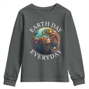 Earth Day Everyday Youth Sweatshirt With Floral Nature Lover Climate Change TS10 Dark Heather Print Your Wear