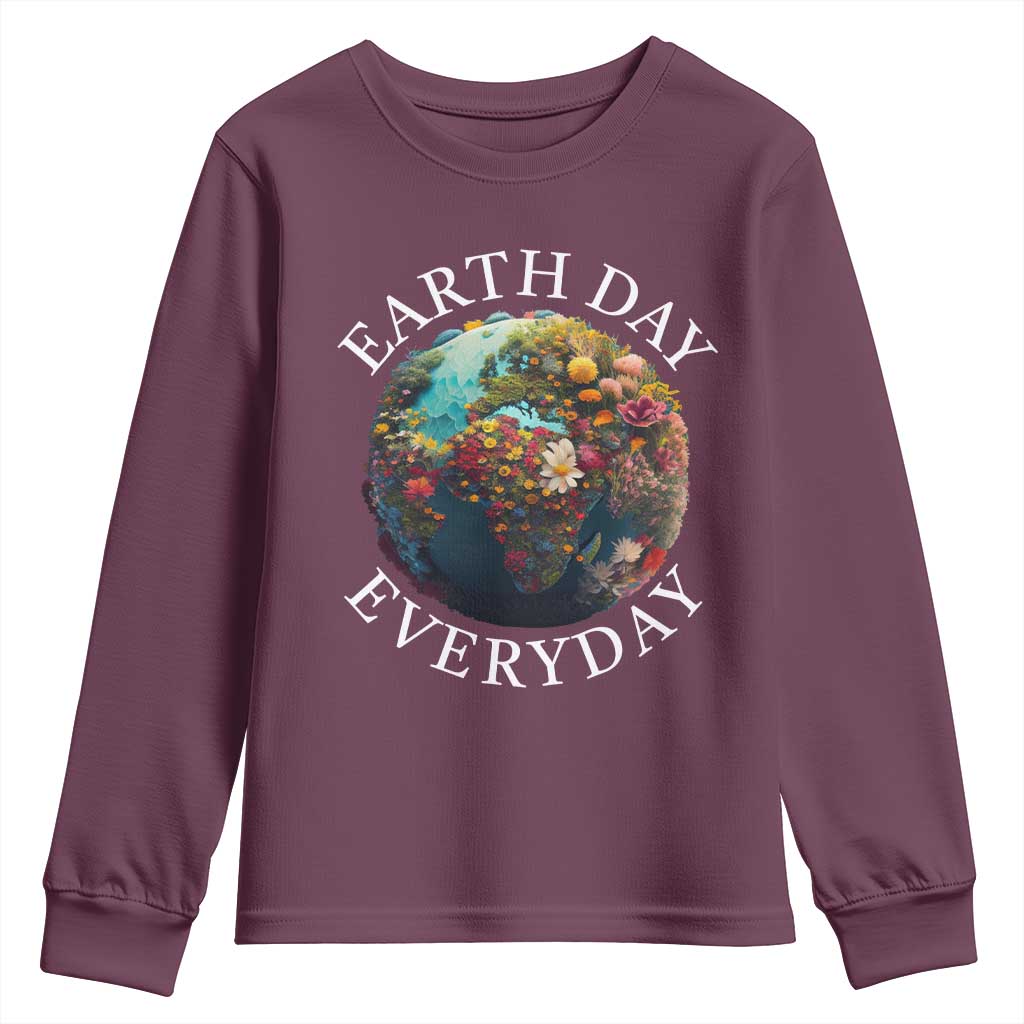 Earth Day Everyday Youth Sweatshirt With Floral Nature Lover Climate Change TS10 Maroon Print Your Wear