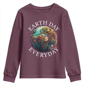 Earth Day Everyday Youth Sweatshirt With Floral Nature Lover Climate Change TS10 Maroon Print Your Wear