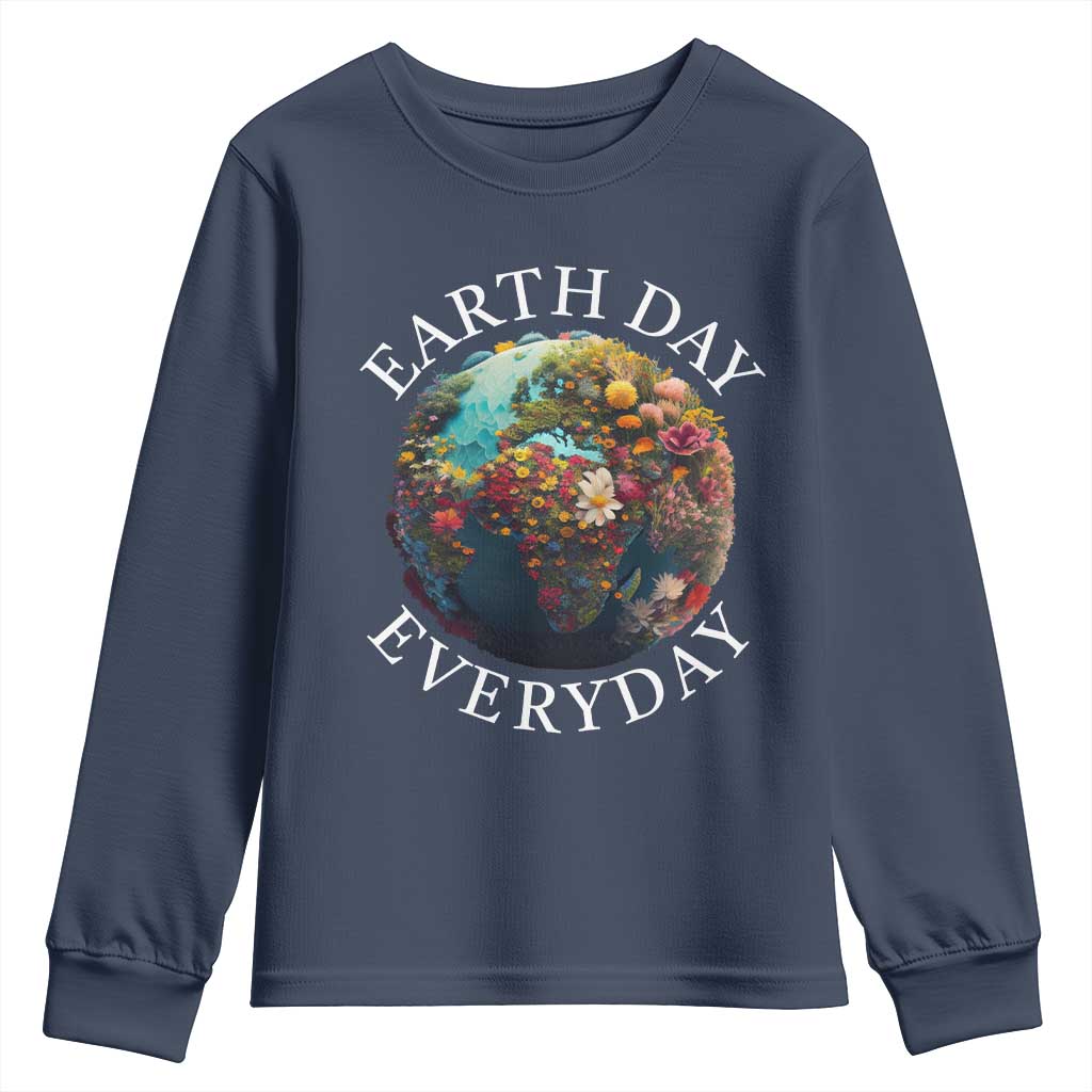 Earth Day Everyday Youth Sweatshirt With Floral Nature Lover Climate Change TS10 Navy Print Your Wear
