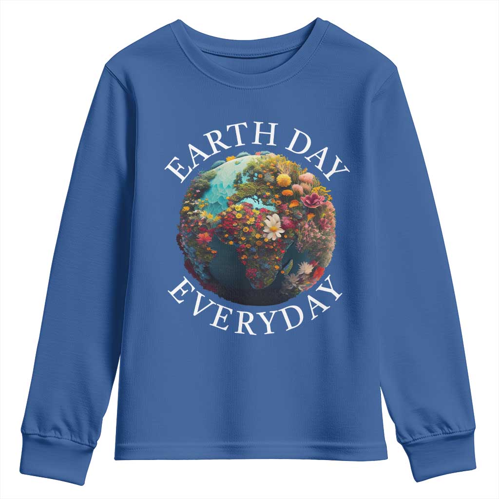 Earth Day Everyday Youth Sweatshirt With Floral Nature Lover Climate Change TS10 Royal Blue Print Your Wear
