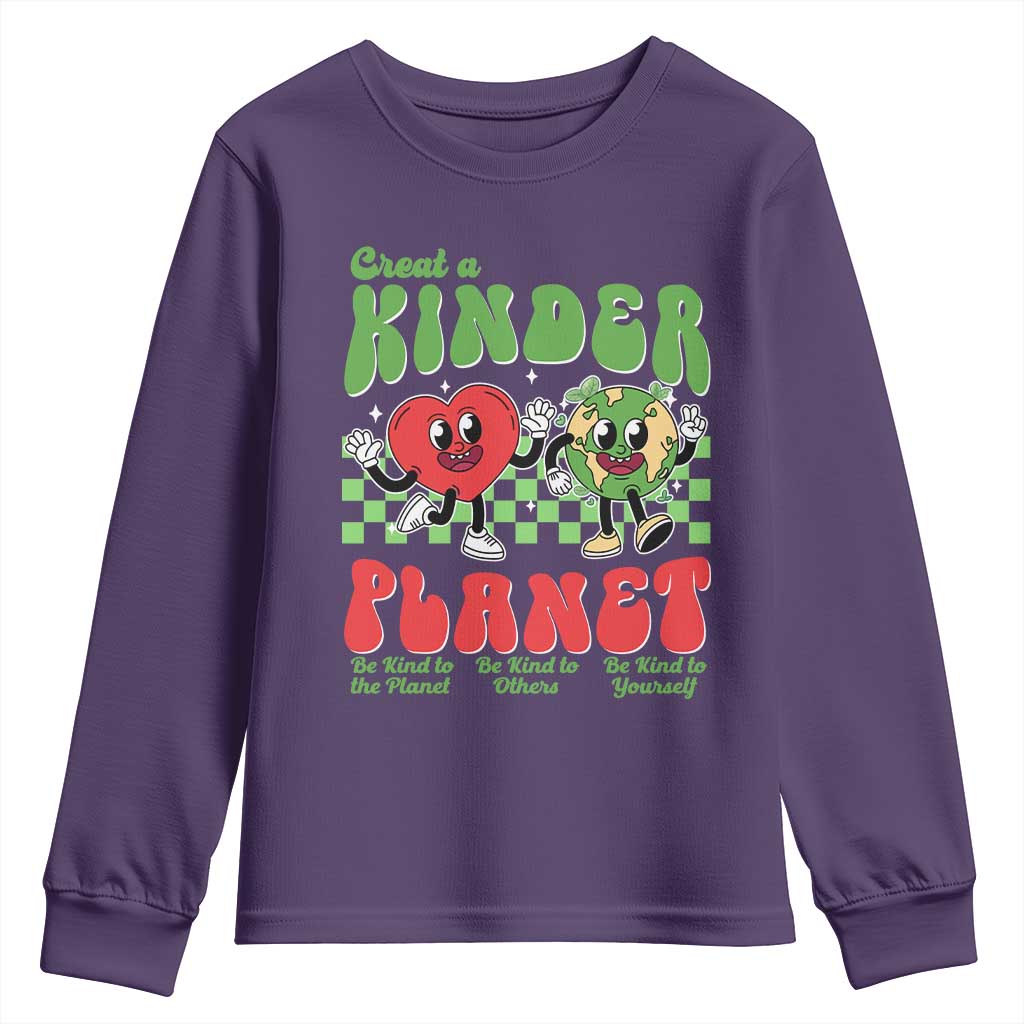 Earth Day Youth Sweatshirt Create A Kinder Planet Be Kind Earth TS10 Purple Print Your Wear