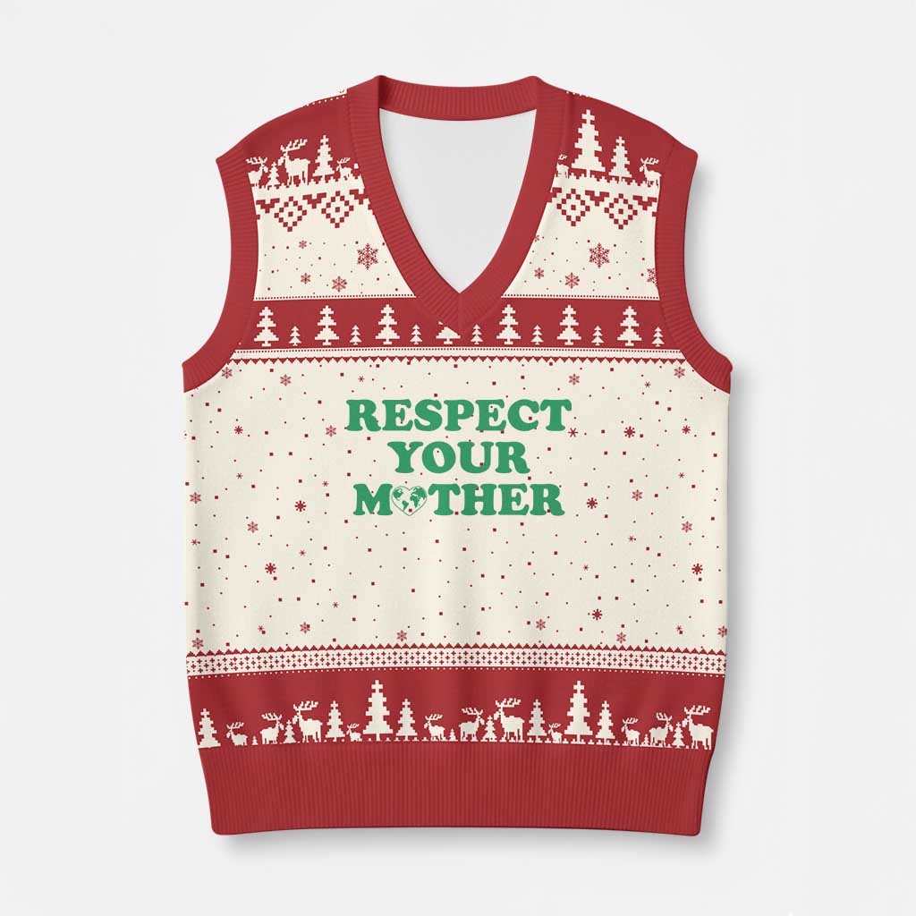 Earth Day V-Neck Knit Sweater Vest Respect Your Mother Environmental Recycling TS10 Beige Red Print Your Wear