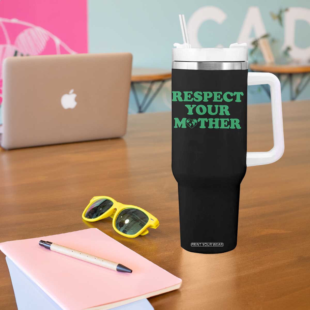 Earth Day Tumbler With Handle Respect Your Mother Environmental Recycling TS10 Print Your Wear