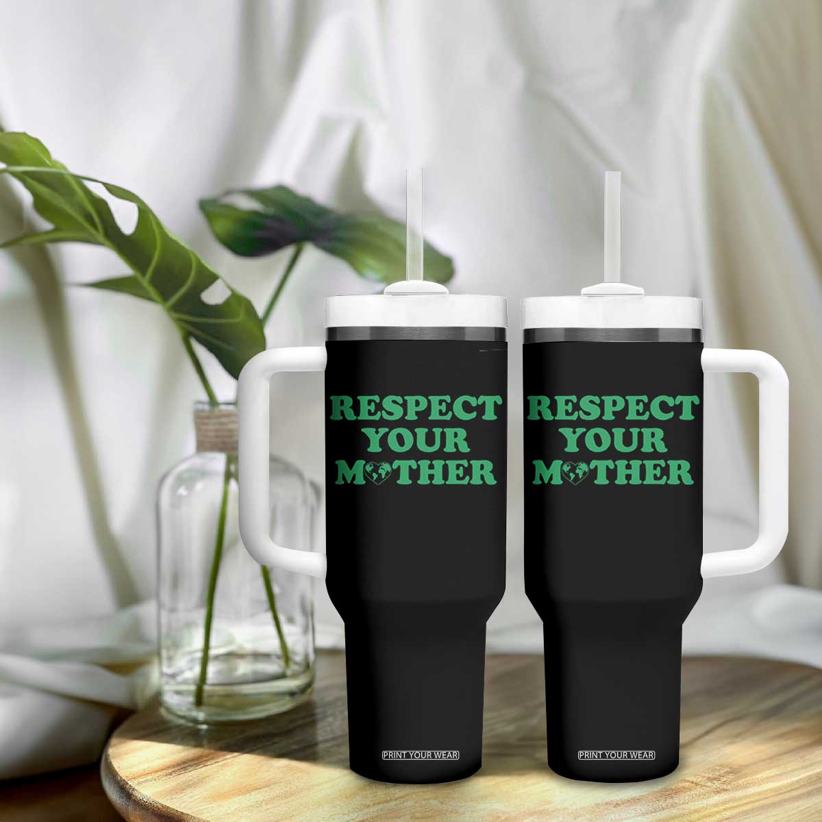 Earth Day Tumbler With Handle Respect Your Mother Environmental Recycling TS10 Print Your Wear