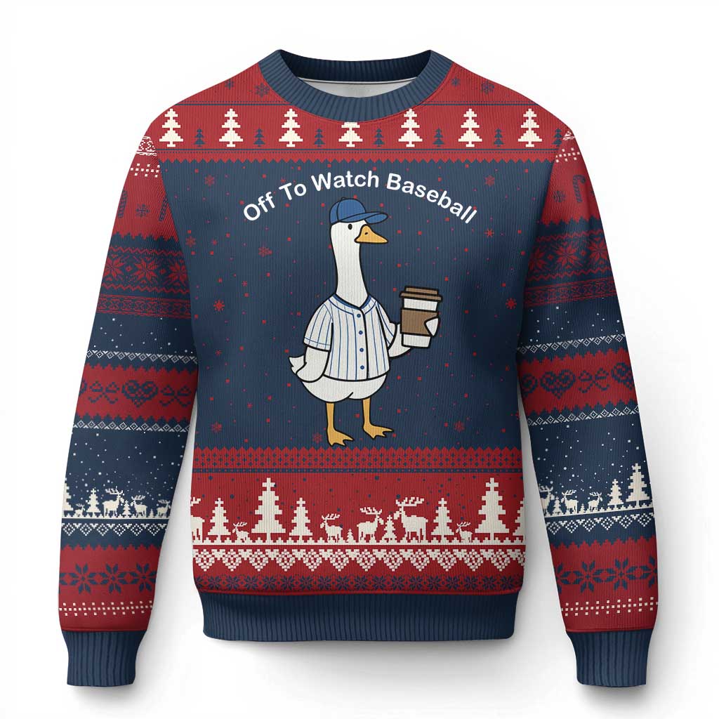Funny Baseball Mom Goose Ugly Christmas Sweater Funny Sports Game Day TS10 Navy Red Print Your Wear