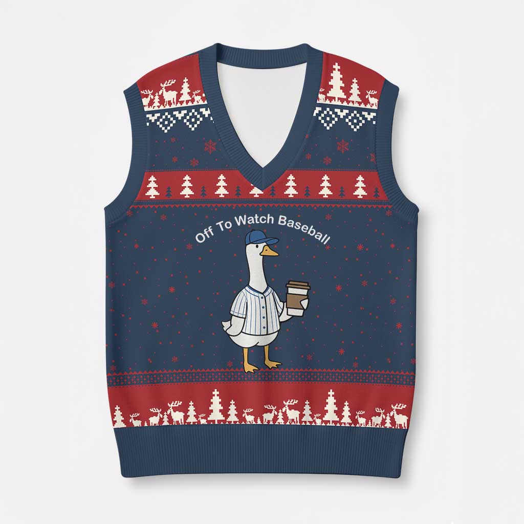 Funny Baseball Mom Goose V-Neck Knit Sweater Vest Funny Sports Game Day TS10 Navy Red Print Your Wear