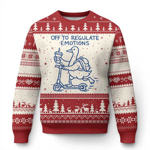 Funny Goose Psychologist Ugly Christmas Sweater Off To Regulate Emotions Mental Health Counselor TS10 Beige Red Print Your Wear