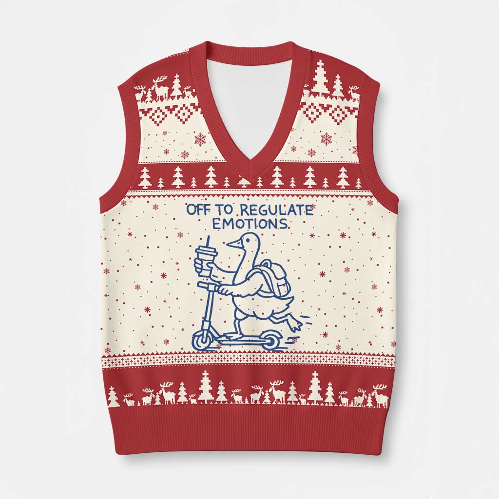 Funny Goose Psychologist V-Neck Knit Sweater Vest Off To Regulate Emotions Mental Health Counselor TS10 Beige Red Print Your Wear