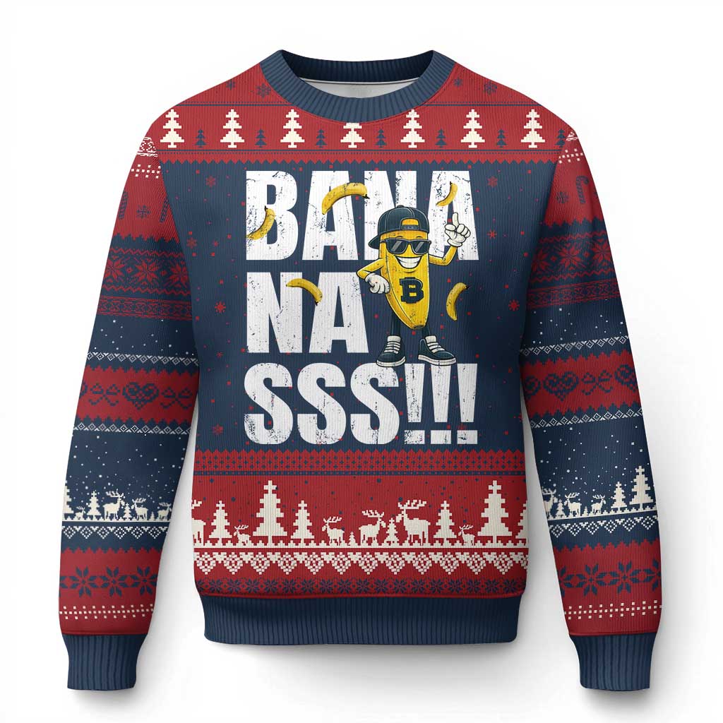 Banana Lovers Ugly Christmas Sweater Funny Bananas Vintage Style TS10 Navy Red Print Your Wear