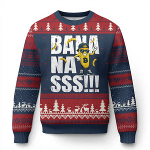 Banana Lovers Ugly Christmas Sweater Funny Bananas Vintage Style TS10 Navy Red Print Your Wear