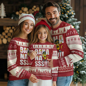 Banana Lovers Ugly Christmas Sweater Funny Bananas Vintage Style TS10 Red Beige Print Your Wear