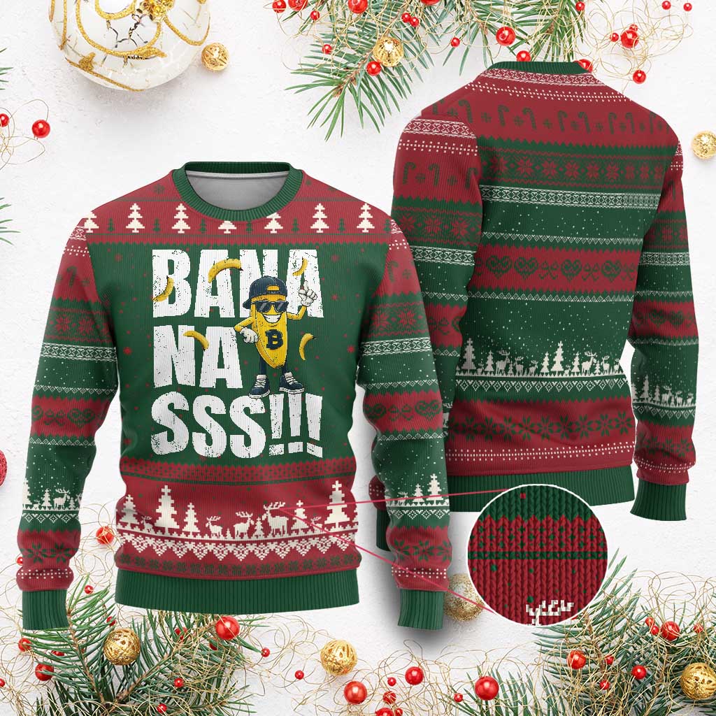 Banana Lovers Ugly Christmas Sweater Funny Bananas Vintage Style TS10 Red Green Print Your Wear