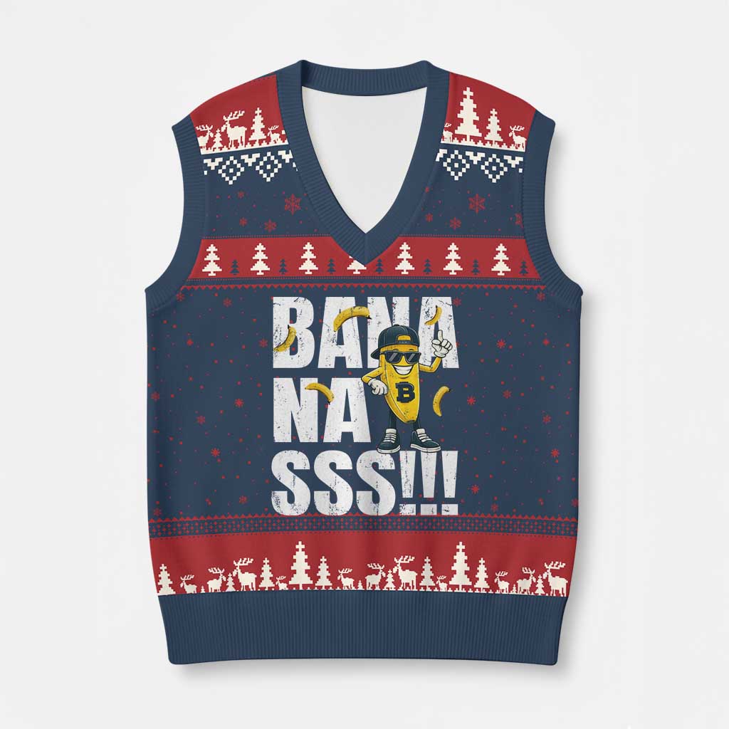 Banana Lovers V-Neck Knit Sweater Vest Funny Bananas Vintage Style TS10 Navy Red Print Your Wear
