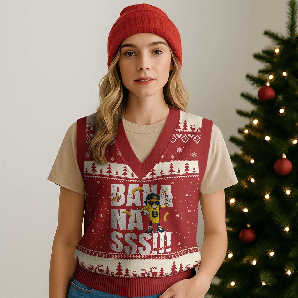 Banana Lovers V-Neck Knit Sweater Vest Funny Bananas Vintage Style TS10 Red Beige Print Your Wear