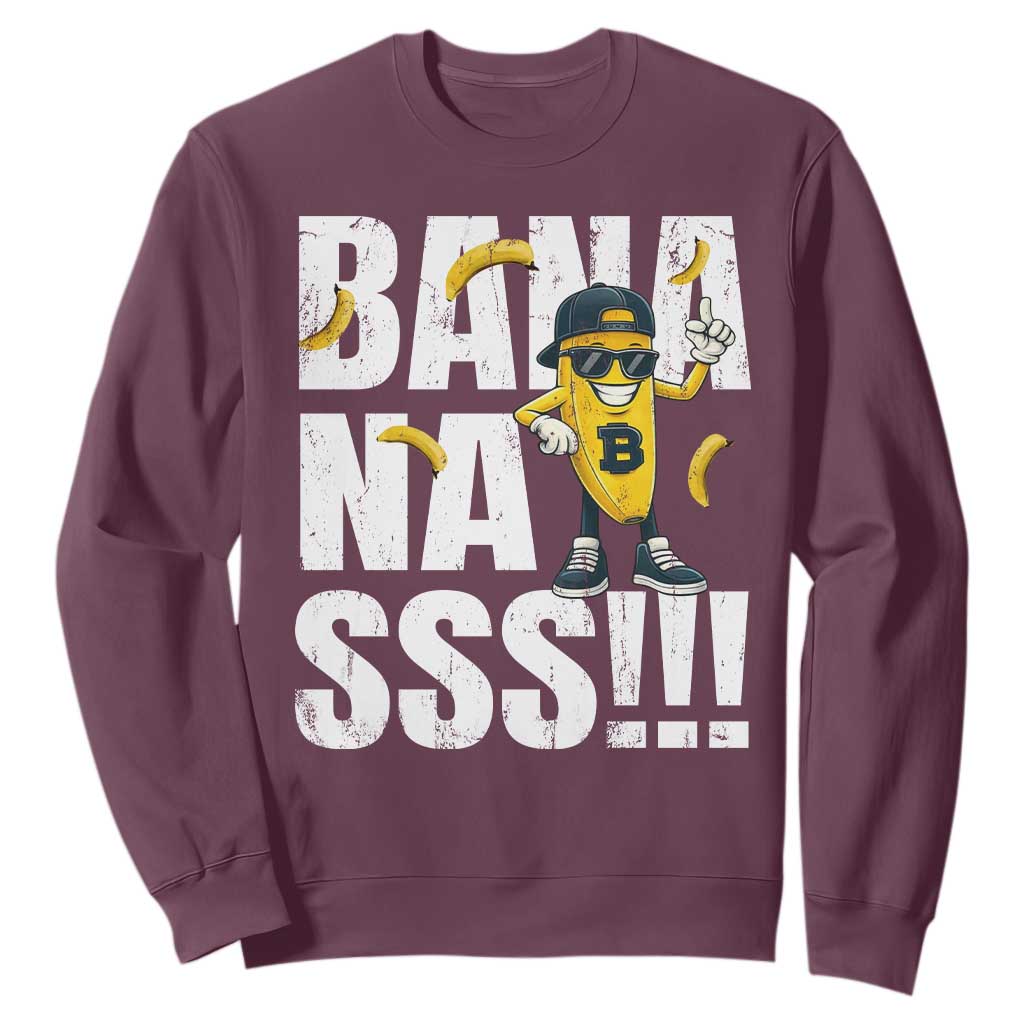 Banana Lovers Sweatshirt Funny Bananas Vintage Style TS10 Maroon Print Your Wear