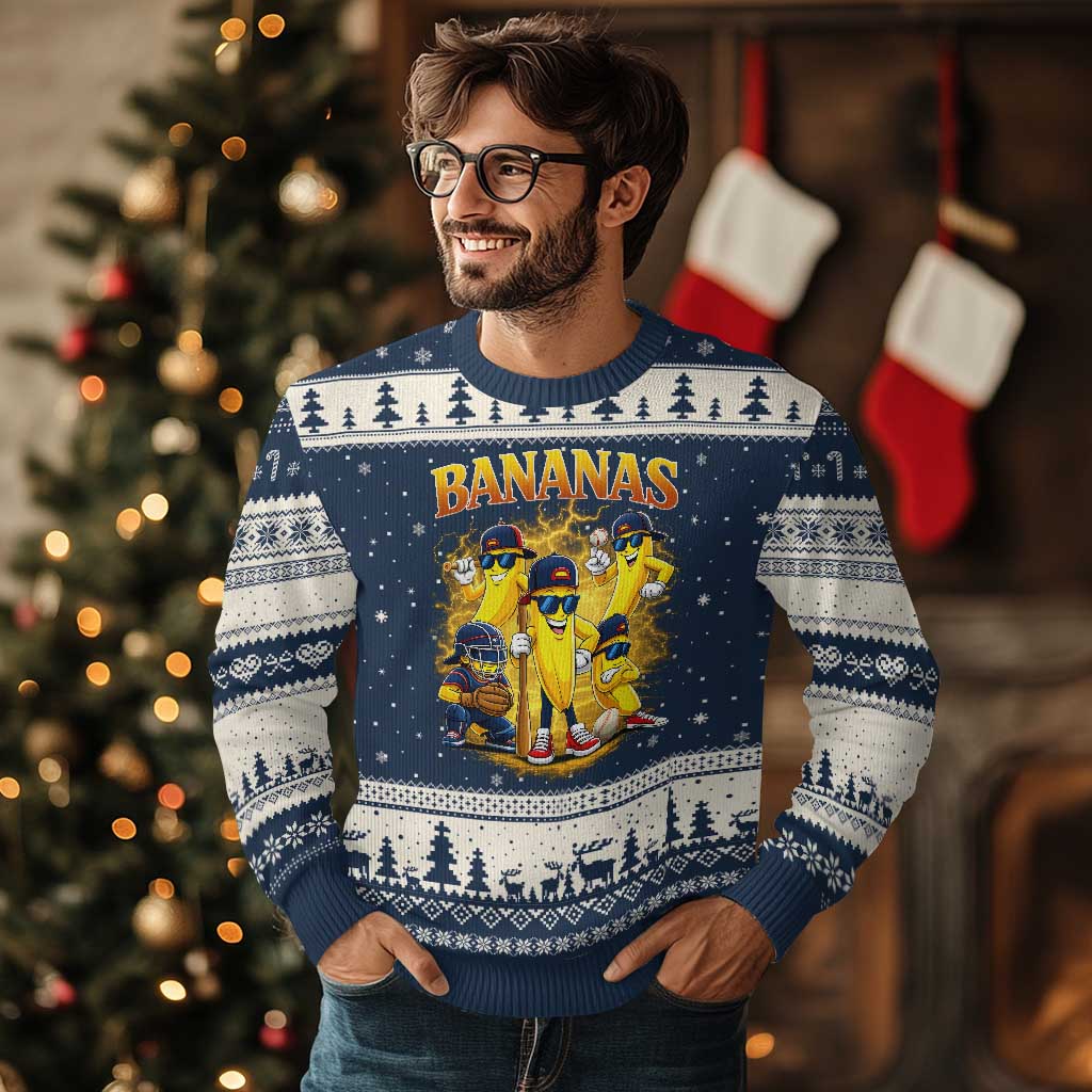 Funny Bananas Ugly Christmas Sweater Lets Go Banana Cute Banana Lovers Bootleg TS10 Navy Beige Print Your Wear